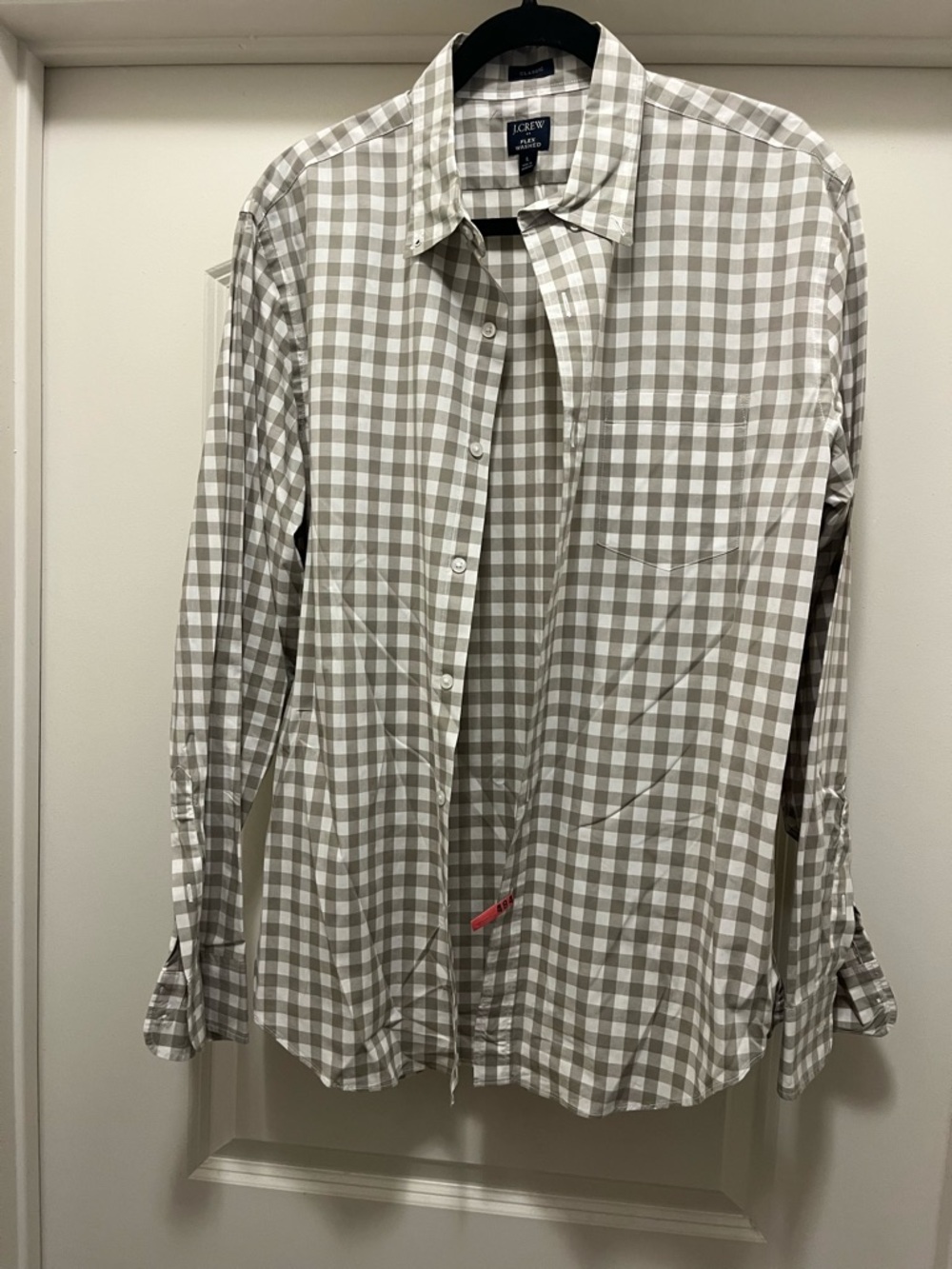 J. Crew Men's beige and White Gingham Button-Down Shirt
